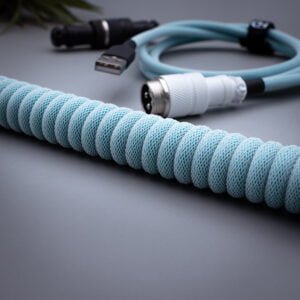 blue and white custom coiled cable for keyboard