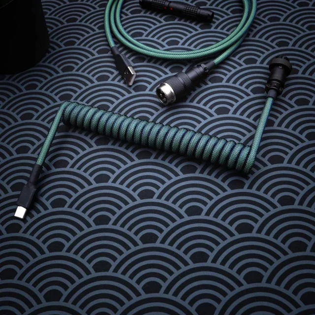 green coiled cable for keyboard