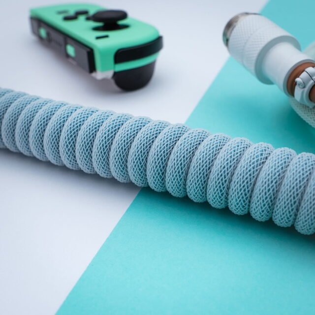 Islander blue custom coiled cable for keyboard