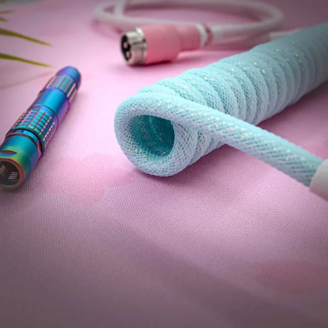 blue pink sparkle keyboard coiled cable pbt noel