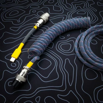 dark blue coiled cable