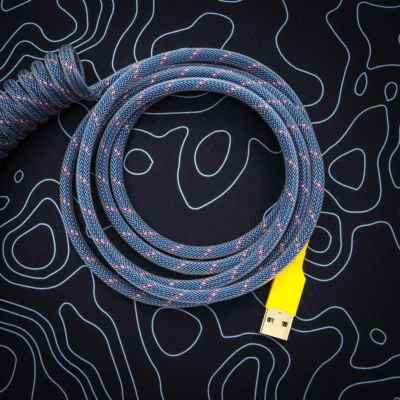 dark blue coiled cable for keyboard