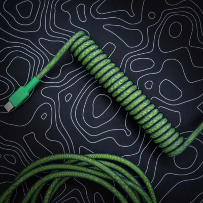 green keyboard coiled cable