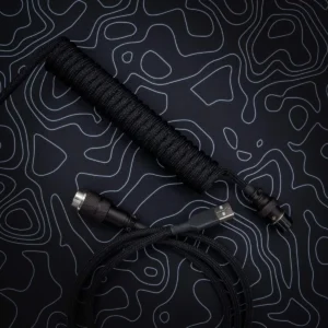 Black coiled cable for keyboard Coiled black keyboard cable with braided paracord finish