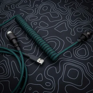 Dark green coiled cable usb aviator overhead Coiled green cable with USB-A connector