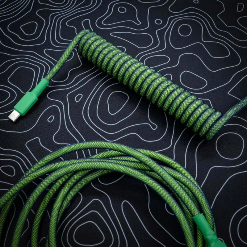 Green coiled cable Coiled dark green keyboard cable with USB-C connector