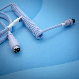 Purple coiled cable for keyboard frost witch Purple coiled keyboard cable featuring USB-C and aviator connectors