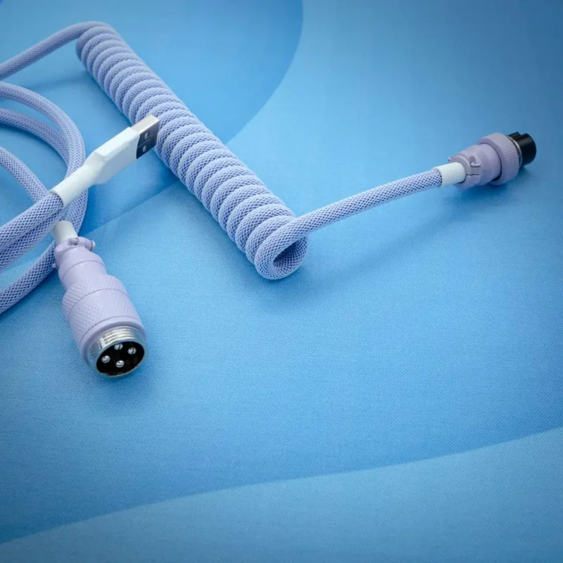 Purple coiled cable for keyboard frost witch Purple coiled keyboard cable featuring USB-C and aviator connectors