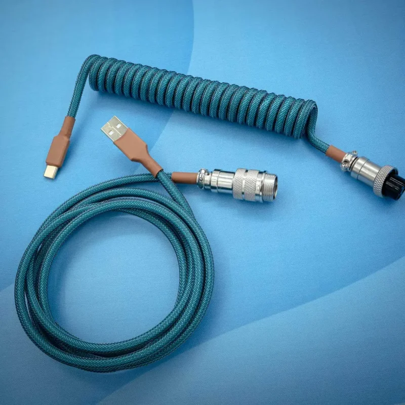 Teal coiled cable usb c aviator top view Coiled PBT Islander Nook Keyboard Cable in teal