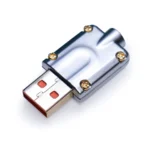 Usb a cnc connector silver metal shell v1 with usb a orange The Usb a cnc connector silver metal shell v1 with usb a orange features a sturdy, industrial design with visible grooves and gold screws, shown on a white background.