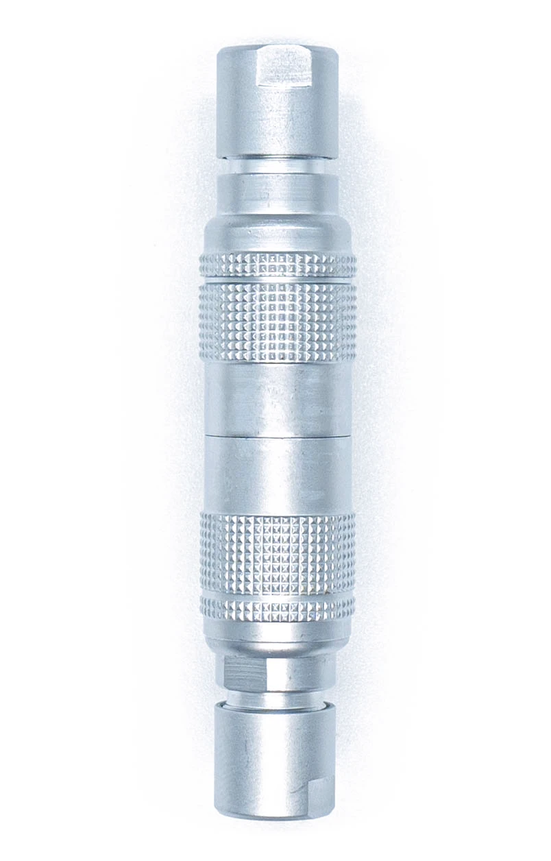 Yc8 A Yc8 silver metal tool with knurled grips and cylindrical ends is shown vertically on a white background. It's a precision hand tool, likely used as a connector or coupler.